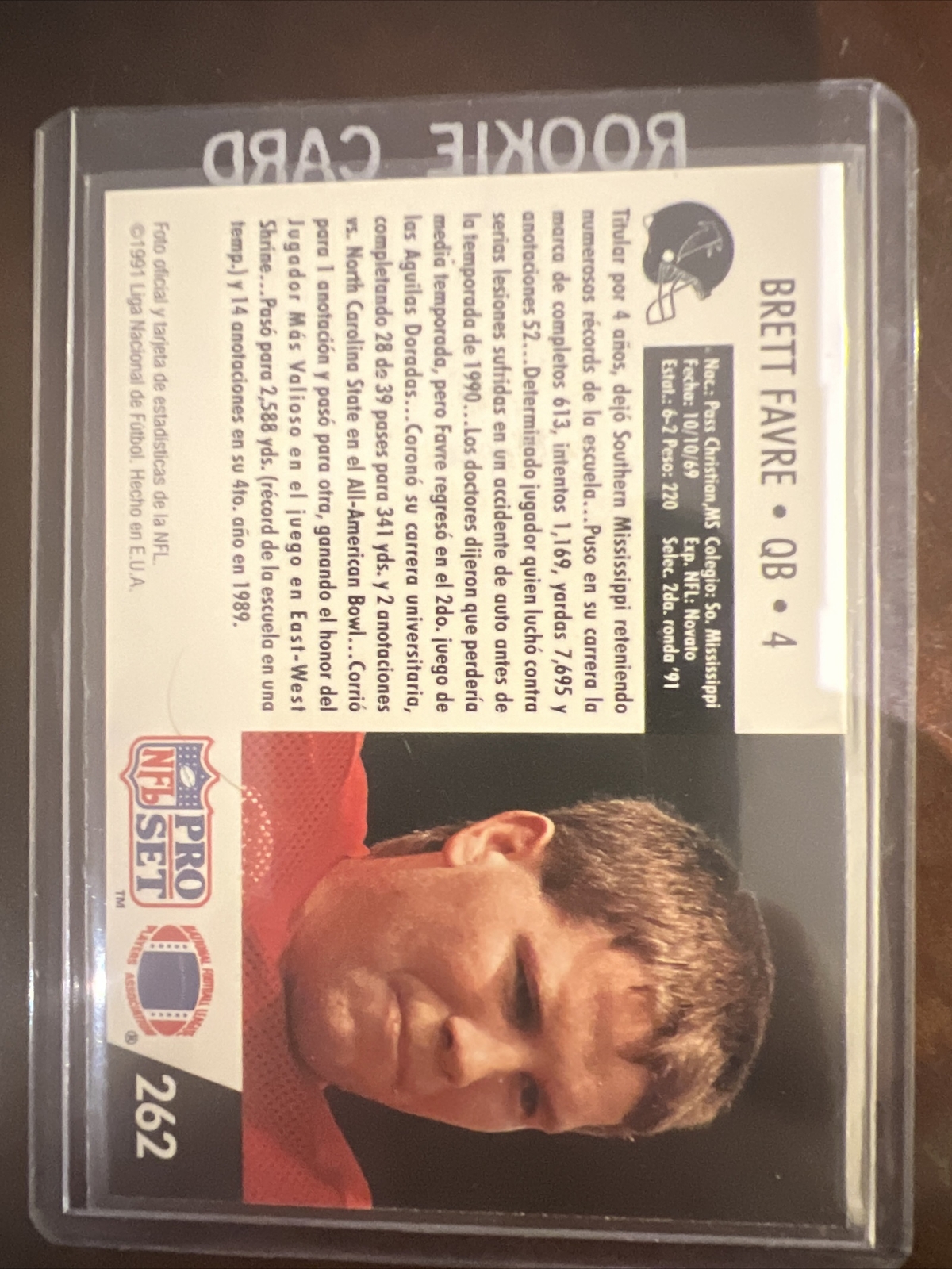 1991 Pro Set Spanish Version Brett Favre RC #262 Pack Fresh High grade Packers - Picture 2 of 2