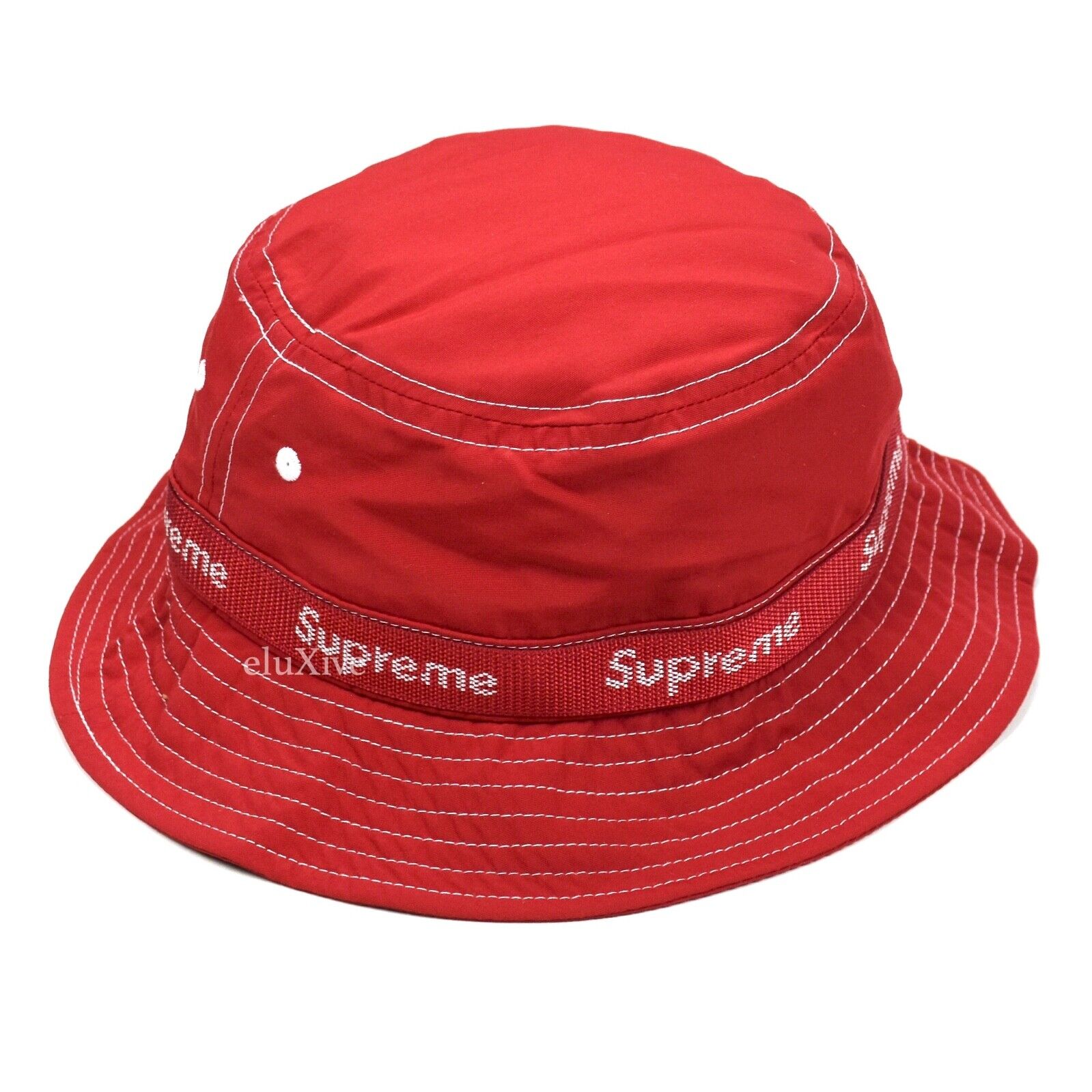 NWT Supreme NY Webbing Logo Bucket Hat Crusher Red Men's S/M DS