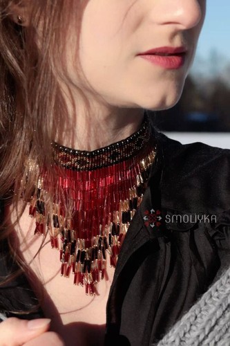 Handmade Necklace Woman American Style Native Boho Seed Bead Beautiful Necklace - Picture 3 of 9