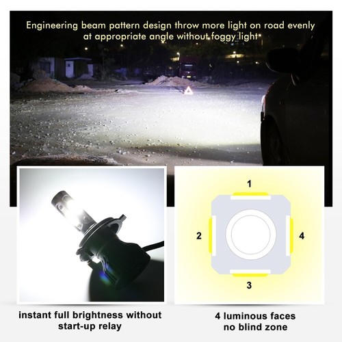 4-sides H4 HB2 9003 LED Headlight Bulbs Conversion Kit High Low Dual Beam 6000K - Foto 2 di 12