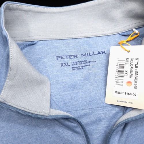 PETER MILLAR GOLF ZIP SWEATER -XXL- BLUE WHITE POLY SUMMER COMFORT CROWN ACTIVE - Picture 10 of 12