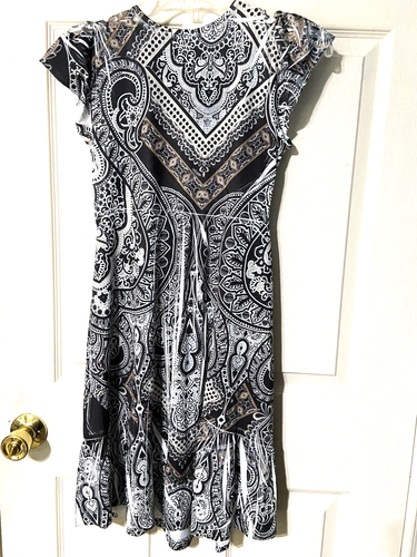 $29 NEW APT. 9 PXS Paisley Cap Sleeve Dress Womens Bohemian Stretch Petite XS - Picture 2 of 7