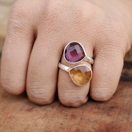 Amethyst, Citrine Gemstone 925 Sterling Silver Handmade Ring Jewelry ZA-314 - Picture 3 of 7