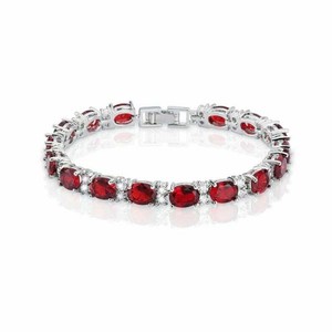 Vintage-amp-Estate-8CT-Red-Ruby-amp-Diamond-18k-White-Gold-Over-7-034-Tennis-Bracelet