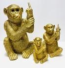 Monkey Ornament Cheeky Gold Animal Statue Middle Finger Up Chimp Sculpture