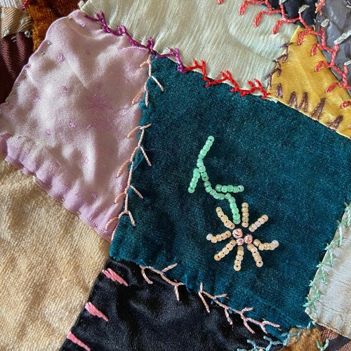 Crazy Quilt Pieces Antique Unfinished Multicolor Square Shaped 1870s Set Of 5 - Picture 9 of 24