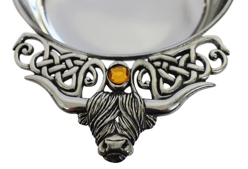 Stunning Pewter Large Scottish Highland Cow Coo Toasting Celebration Quaich With - Picture 2 of 3