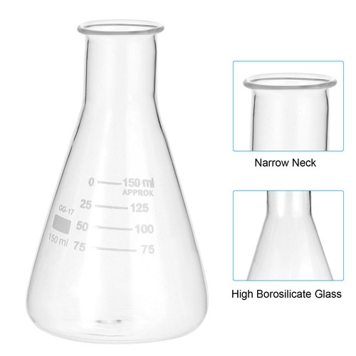 6 Pcs 150ml 5.1oz Narrow Mouth Glass Erlenmeyer Flask with Printed Graduation - Picture 4 of 7