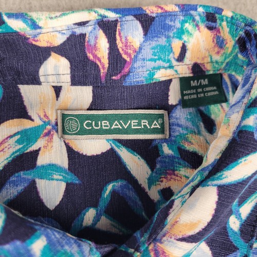 Cubavera Shirt Mens Medium Navy Blue Floral Viscose Button Up Hawaiian Tropical - Picture 10 of 11
