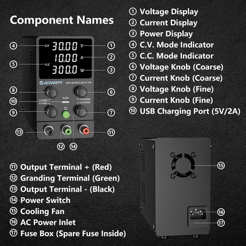 Laboratory Power Supply, Jesverty Laboratory Power Supply DC Adjustable Power Supply (30V, 10A) OZENSEAT - Picture 5 of 6