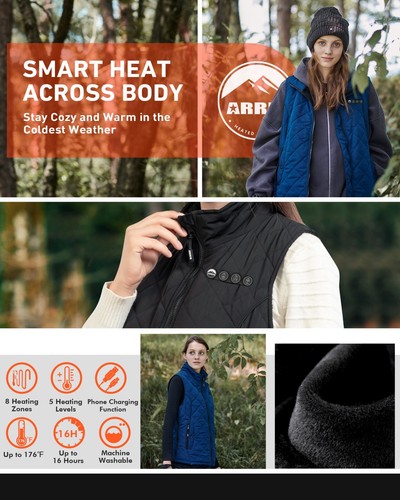 ARRIS Chaleco Térmico Mujer, Talla Ajustable 7.4V Chaleco Cálido Eléctrico con Batería - Imagen 11 de 15