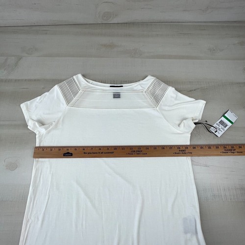 Nue Options Womens Top Large White Mesh Neckline Blouse Short Sleeve Shirt New - Picture 8 of 10