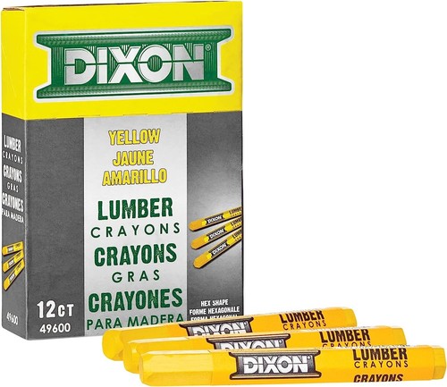 DIXON Industrial Lumber Marking Crayons, 4.5" x 1/2" Hex, Yellow, 12-Pack (49600 - Picture 2 of 3