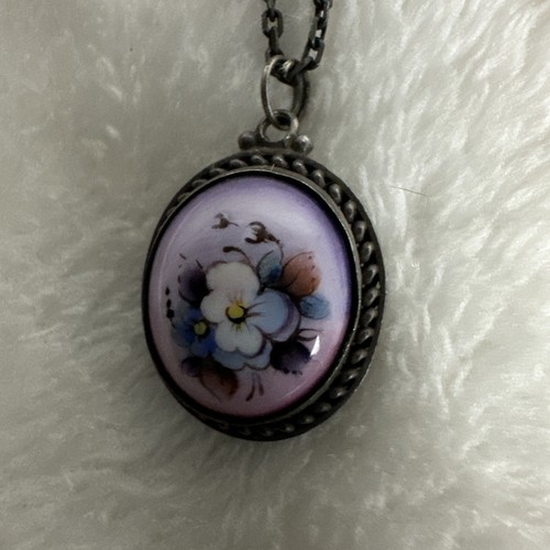 Vtg Russian Rostov Finift Enamel Pendant Handpainted 20” Necklace - Picture 3 of 6