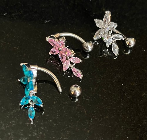 1 Stck. Marquise CZ Edelstein Blume & Weinrebe Bauchring Top Drop Reverse Marine Nabel - Bild 3 von 7