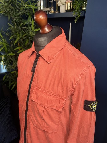 Stone Island Red Brick Full Zip Overshirt Mens Medium 100% Cotton Terraces - Picture 2 of 8