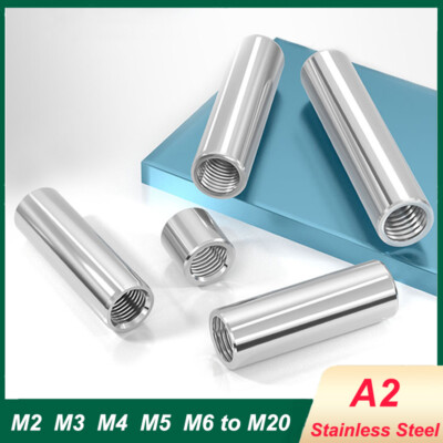 A2 Stainless Steel Round Connection Nut Stud Long Rod Bar Nuts M2 M3 M4 to M20