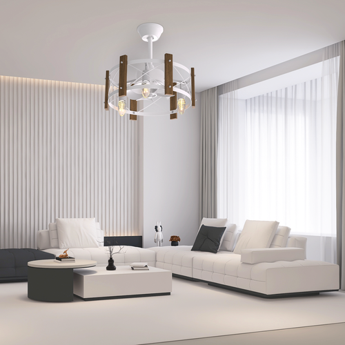 19" Reversible Caged Ceiling Fan 3 Speeds Chandelier Light Fan w/Remote Control - Picture 12 of 14