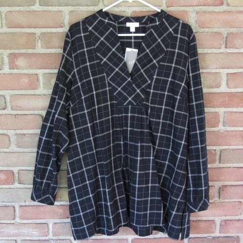 Womens L Black Multi Color Plaid V Neck Long Sleeve Tunic J. Jill NWT Casual  - Picture 3 of 16
