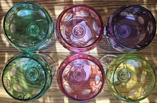 Beautiful Set of Six Ornate Cut to Clear Crystal Hock Wine Goblets Rare & Unique - Picture 3 of 11