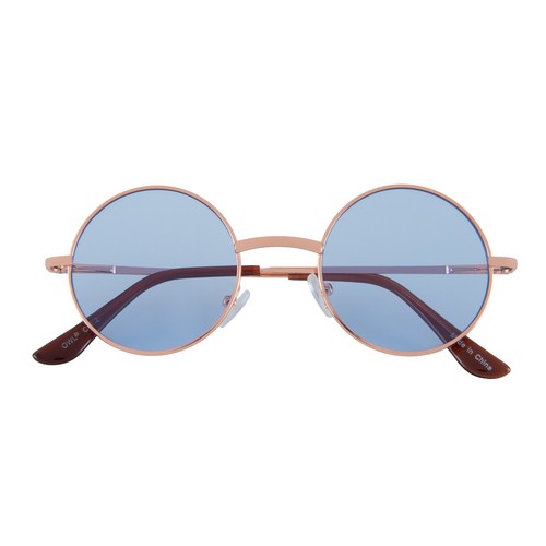 KIDS CHILD SIZE COLORED BLUE ROUND LENS SUNGLASSES GOLD FRAME HIPPIE TRANDY - Picture 1 of 5