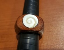 Coconut wood ring, brown, seashell inlay, size 6.25