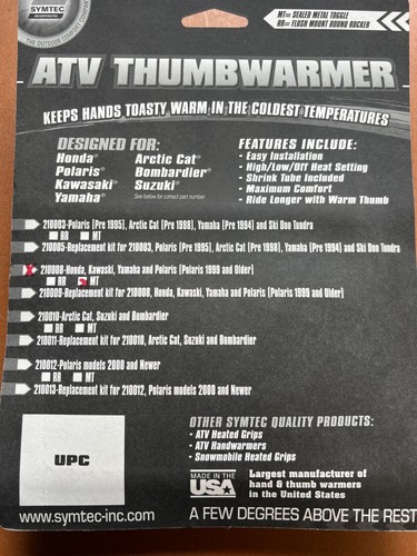 SYMTEC ATV THUMBWARMER 210008 HONDA KAWASAKI YAMAHA 1999 OLDER POLARIS 210008MT - Picture 2 of 3