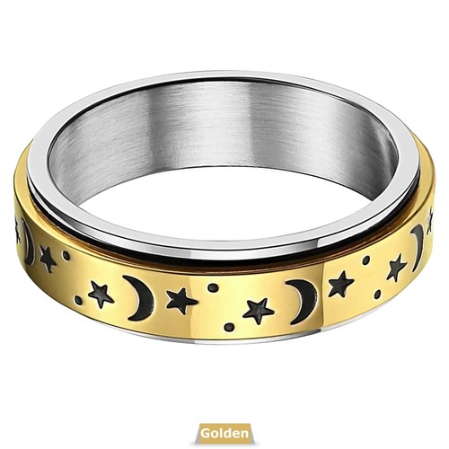 Stainless Steel Moon and Star Anxiety Spinner Ring for Men Woman Fidget 3 Color - Picture 8 of 13