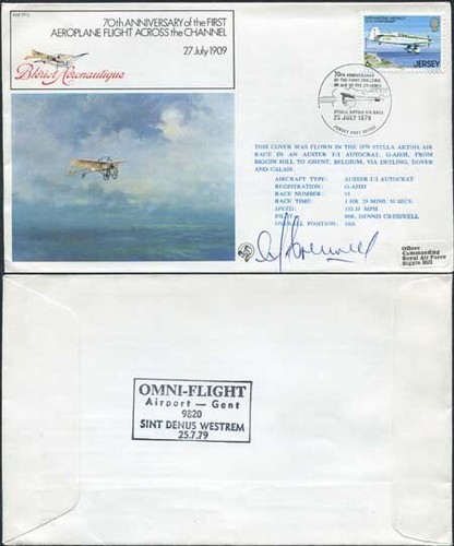FF5a 70th Ann 1er vuelo de avión a través del canal firmado por Dennis Cresswell