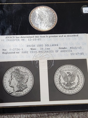 1883 P Morgan Silver Dollar Vintage ANACS Photo Grade Certificate MS 63, 65 - Picture 4 of 6