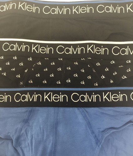 Calvin Klein Men's Stretch 3-Pack Hip Brief Cotton Stretch, Black&Blue, S - Picture 4 of 4