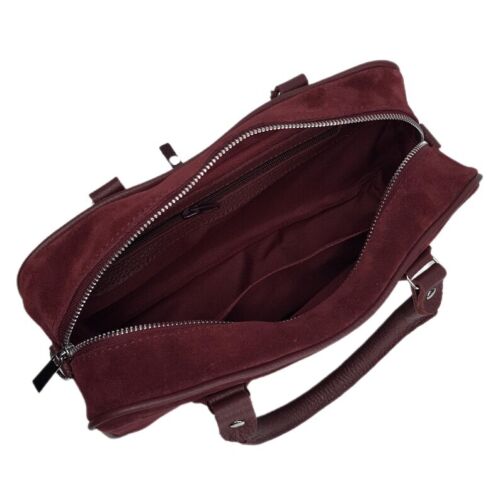 Women's GENUINE Leather Suede Handbag Burgundy Crossbody Wine Red Shoulder Bag - Picture 4 of 15