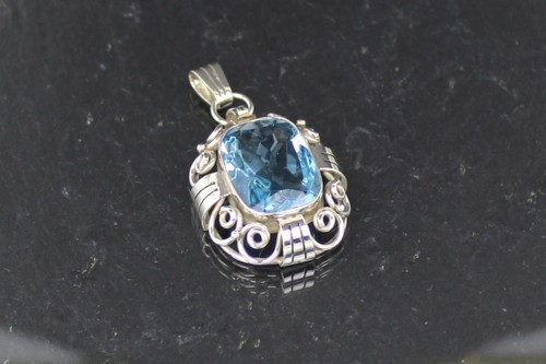 Art Déco Blautopas Anhänger, 800er Silber, um 1930 - Bild 2 von 5