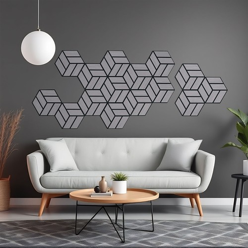 Akustik Wandpaneele 3D Hexagon Akustikplatten 30x26cm Grau Paneele Homestyle4u - Bild 8 von 12