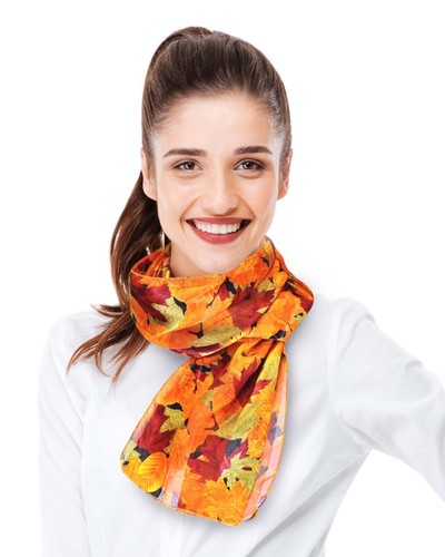 Foulard automne feuillage 13" x 60" écharpe soyeuse, fabriquée en Corée - Photo 4/4