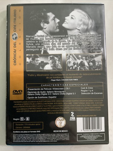 LA DOLCE VITA - DVD Mexican Edition En Italiano SUBTITULOS EN ESPANOL DE FELLINI - Picture 2 of 2