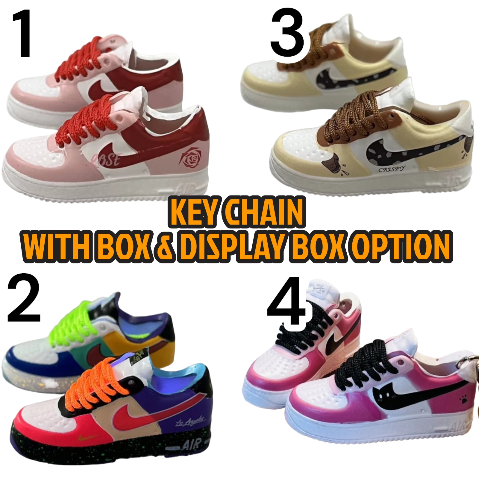 Porte clés Air Force, lacets mobiles et baskets languettes de collection avec boîte