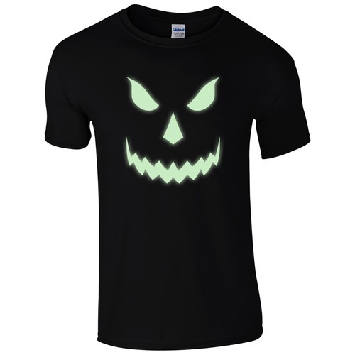 Halloween Scary T-Shirt - Pumpkin Glow In The Dark Face Unisex Mens Gift Top - Afbeelding 2 van 4