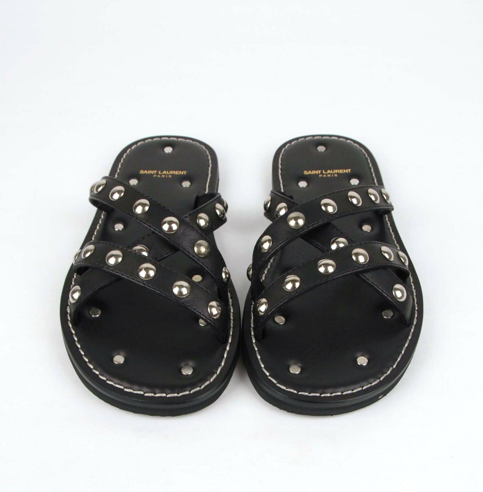 Sandalo Saint Laurent uomo in pelle nera con borchie argento EU 39 US 6 418006 1000