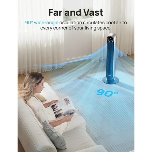 used- WDR-TF007 90 Degree Oscillating Standing Fans With Remote, Black/Silver - Picture 4 of 7