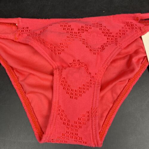 Roxy Pink Crochet Medium Bikini Bottom Cheeky Swimsuit High Waisted Beach M - Picture 2 of 9