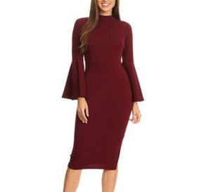 40s midi burgundy 50s wiggle bell sleeve womens medium dress