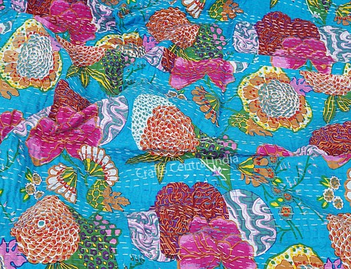 Indian kantha quilt throw blanket Indian Cotton Bedspread Hand Stitched Quilt - Picture 58 of 74