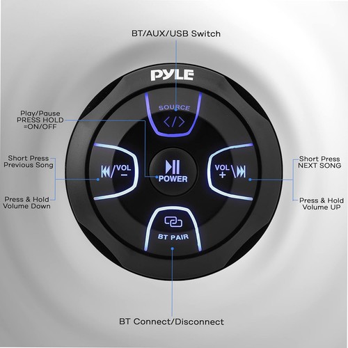 Pyle Marine Controller, 2x 3.5’’ Bluetooth LED White Speakers w/ Remote, Wire - Bild 4 von 7
