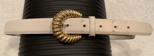 Vtg Ivory Leather Western Gold Buckle Cowgirl CROWN PACIFIC Belt 80s 90s Large - Picture 6 of 7