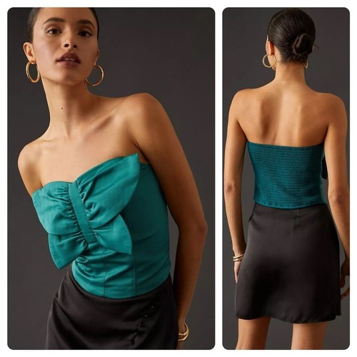 Anthropologie Porridge Mariposa Tube Top Teal Green Small Butterfly y2k S