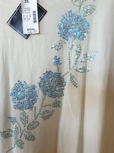 Bob Mackie Wearable White Blue Sequin Pullover Sweater 2X Lightweight New Other - Picture 2 of 11