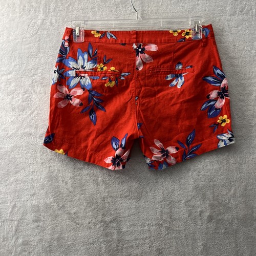 Old Navy Womans Chino Shorts Coral 4 Floral Linen Blend Zip Button Pockets - Picture 7 of 8
