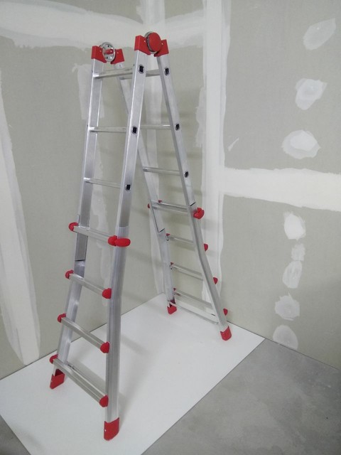 Hailo Alu-Multifunktions-Teleskopleiter MTL beidseitige Steh- und Treppenleiter Verwendbar als Anlege- und Schiebeleiter 4x4 Sprossen 7516-031