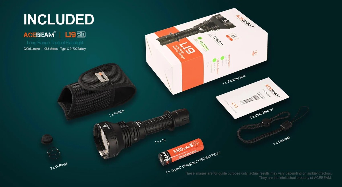 Acebeam L19 2.0 Long Range Flashlight GREEN LED Osram NM1 -Throw